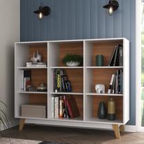 Estante de Livros 135CMX108CM Pés em Madeira Maciça Baixa 9 Nichos Amelia Branco/Nogal Estante de Livros 135CMX108CM Pés em Madeira Maciça Baixa 9 Nichos Amelia Branco/Nogal