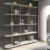 Estante de Livros 5 Prateleiras Aço com MDF Enya 180 cm - Off White Fosco c/ Champanhe Estante de Livros 5 Prateleiras Aço com MDF Enya 180 cm - Off White Fosco c/ Champanhe