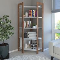 Estante de Livros 65CMX184,7cm Multiuso de Canto Haia com 5 Prateleiras Yescasa Branco/Amêndoa