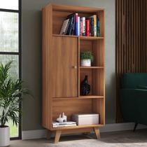 Estante de Livros 68CMX153CM Pés em Madeira Maciça 1 Porta 3 Prateleiras Pequim Marrom/Nogal Estante de Livros 68CMX153CM Pés em Madeira Maciça 1 Porta 3 Prateleiras Pequim Marrom/Nogal