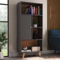 Estante de Livros 68CMX153CM Pés em Madeira Maciça 1 Porta 3 Prateleiras Pequim Preto/Grafite/Nogal Estante de Livros 68CMX153CM Pés em Madeira Maciça 1 Porta 3 Prateleiras Pequim Preto/Grafite/Nogal