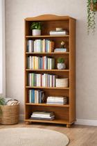 Estante de Livros 85cmx190cm Pés em Madeira Maciça Rústica 100% Madeira Maciça 5 Prateleiras Escritório e Sala Linha Rubi