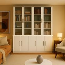 Estante de Livros 9 Portas e Portas Superiores Vidro Fumê