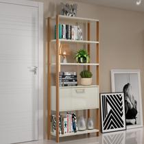 Estante de Livros Contemporâneo MDF 73CMX185CM Branco/Freijo/Off White