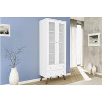 Estante de Livros ESM 217 c/ 2 Portas c/ Vidro e 2 Gavetas 70cm Branco - Movelbento