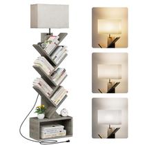 Estante de livros Evermagin 6 Tier Tree com cinza claro com armário de armazenamento