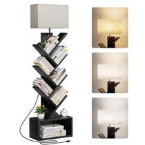 Estante de livros Evermagin 6 Tier Tree com luz e armazenamento em preto