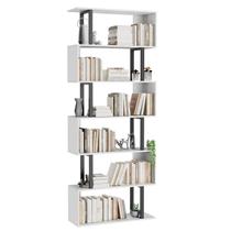 Estante de livros Gadroad Geometric 6 camadas em forma de S, madeira branca Estante de livros Gadroad Geometric 6 camadas em forma de S, madeira branca