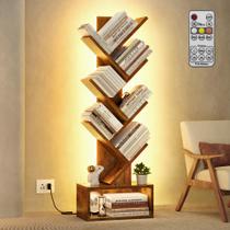 Estante de livros Hoctieon 6 Tier Tree com luzes LED marrom rústico Estante de livros Hoctieon 6 Tier Tree com luzes LED marrom rústico