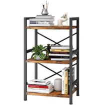 Estante de livros Homeiju de 3 níveis industrial rústica de metal marrom Estante de livros Homeiju de 3 níveis industrial rústica de metal marrom