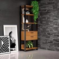 Estante de Livros Industrial 100% MDF 73CMX185CM 2 Gavetas Marrom/Freijó/Preto Estante de Livros Industrial 100% MDF 73CMX185CM 2 Gavetas Marrom/Freijó/Preto