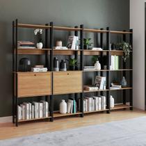 Estante de Livros Industrial 252CMX178CM 15 Prateleiras 2 Portas Marrom/Lamina Mel/Preto Estante de Livros Industrial 252CMX178CM 15 Prateleiras 2 Portas Marrom/Lamina Mel/Preto