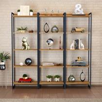 Estante de Livros Industrial Aço 180CMX187CM Kit 3 Estantes 5 Prateleiras Active Yescasa Marrom/Carvalho Estante de Livros Industrial Aço 180CMX187CM Kit 3 Estantes 5 Prateleiras Active Yescasa Marrom/Carvalho