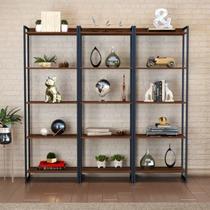 Estante de Livros Industrial Aço 180CMX187CM Kit 3 Estantes 5 Prateleiras Active Yescasa Marrom/Nogal