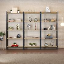 Estante de Livros Industrial Aço 240CMX187CM Kit 3 Estantes 5 Prateleiras Active Yescasa Marrom/Carvalho