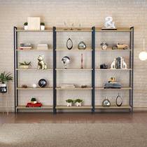 Estante de Livros Industrial Aço 240cmx187cm Kit 3 Estantes 5 Prateleiras Active YesCasa