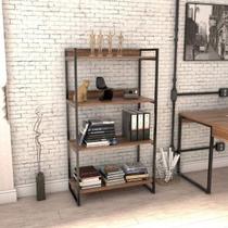Estante de Livros Industrial Aço 80CMX145CM 4 Prateleiras Kuadra Marrom/Nogal
