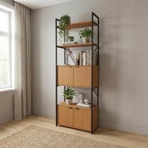 Estante de Livros Industrial em Aço 4 Portas 2 Prateleiras 202x72cm Canela/Preto Fosco