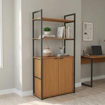 Estante de Livros Industrial em Aço com 2 Portas e 2 Prateleiras 151x72cm Canela/Preto Estante de Livros Industrial em Aço com 2 Portas e 2 Prateleiras 151x72cm Canela/Preto