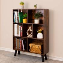 Estante de livros LEYAOYAO Cube de 3 camadas de madeira marrom rústica com pernas 80x24x110cm