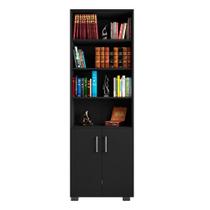 Estante de Livros para Escritório Home Office Portas Pequenas Alf Preto Texturizado G47 - Gran Belo