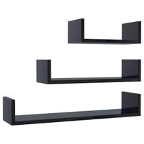 Estante de Pared vidaXL de Tablero de Partículas en Negro Brillante 3 Piezas