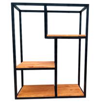 Estante de Parede - 4 Nichos de Ferro em Preto Eletrostático com 4 Prateleiras de Madeira Tonalidade Castanheira Estante de Parede - 4 Nichos de Ferro em Preto Eletrostático com 4 Prateleiras de Madeira Tonalidade Castanheira