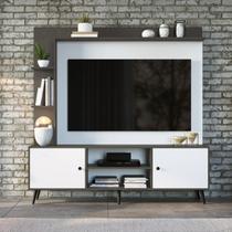 Estante e Home Theater para TV até 50 Polegadas 180cmx184,5cm Pés em Madeira Maciça Retrô 2 Portas Quiditá Branco/Grafite Estante e Home Theater para TV até 50 Polegadas 180cmx184,5cm Pés em Madeira Maciça Retrô 2 Portas Quiditá Branco/Grafite