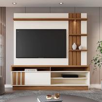 Estante e Home Theater Ripado para TV até 55 Polegadas com 180cmx184cm Led Mariana Bege Off White/Amendoa