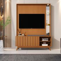 Estante e Home Theater Ripado para TV até 60 Polegadas MDF 140cmx190,5cm Pés em Madeira Maciça Ripada Açaí Marrom Nature