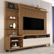 Estante e Home Theater Ripado para TV até 60 Polegadas MDF 180cmx190cm Nobre Marrom Freijó/Off White Estante e Home Theater Ripado para TV até 60 Polegadas MDF 180cmx190cm Nobre Marrom Freijó/Off White