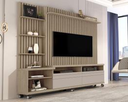 Estante e Home Theater Ripado para TV até 60 Polegadas MDF 180x190cm Rodízios Nobre
