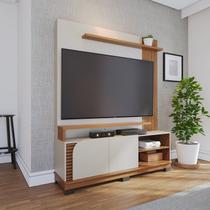Estante e Home Theater Ripado para TV até 65 Polegadas 152cmx187cm 2 Portas Jurerê Branco Off White Matte/Freijó