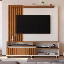 Estante e Home Theater Ripado para TV até 65 Polegadas MDF 160cmx188cm Rodízios Havana Bege Off White/Freijó