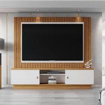 Estante e Home Theater Ripado para TV até 70 Polegadas MDF 201,2cmx185cm Frisado Santos Bege Off White/Amendoa