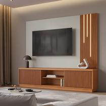 Estante e Home Theater Ripado para TV até 75 Polegadas 100% MDF 220cmx190,5cm com Led Cascata 2 Portas Valencia New Bege Naturalle/Off White Estante e Home Theater Ripado para TV até 75 Polegadas 100% MDF 220cmx190,5cm com Led Cascata 2 Portas Valencia New Bege Naturalle/Off White