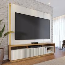 Estante e Home Theater Ripado para TV até 75 Polegadas com 200cmx198,2cm Led 2 Portas Jordão Branco Off White Matte/Freijó Estante e Home Theater Ripado para TV até 75 Polegadas com 200cmx198,2cm Led 2 Portas Jordão Branco Off White Matte/Freijó