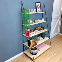 Estante Escada de Ferro e Madeira Industrial Ample 5 Prateleiras Natural e Preto