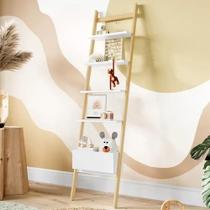 Estante Escada Decorativa Cor Branca com Nature