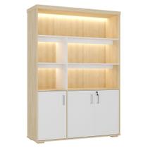 Estante Escritorio Com LED 3 Portas Tampo Tamburato 193X136 cm Artany Estante Escritorio Com LED 3 Portas Tampo Tamburato 193X136 cm Artany