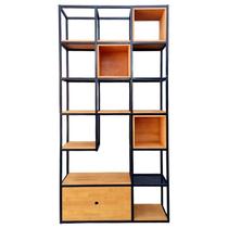 Estante Estilo Industrial Ambientes - Ferro em Preto e Madeira Pinus Tonalidade Canela