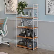 Estante Estilo Industrial Metal E Madeira Organizador 150x72cm Canela/Branco