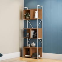 Estante Estilo Industrial Metal E Madeira Organizador 202x72cm Canela/Branco