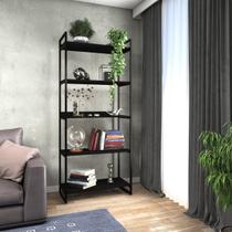 Estante Estilo Industrial Metal Madeira 190x80cm Preta