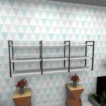 Estante estilo industrial sala aço cor preto 180x30x68cm (C)x(L)x(A) cor mdf branco modelo ind35bsl