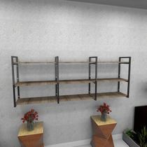 Estante estilo industrial sala aço cor preto 180x30x68cm CxLxA amadeirado escuro modelo ind35aesl