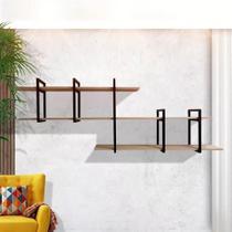 Estante flutuante para sala, escritório e cozinha design moderno e elegante de ferro e madeira Estante flutuante para sala, escritório e cozinha design moderno e elegante de ferro e madeira