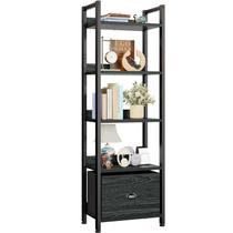 Estante Furologee de 5 Níveis com Gaveta, Preto, Metal e Madeira Estante Furologee de 5 Níveis com Gaveta, Preto, Metal e Madeira