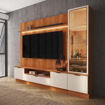 Estante Home + 1 Cristaleira Sala 225cm Para TV 75 Pol Atenas Lukaliam Jequitiba/Off White