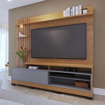 Estante Home 200 Cm COM PÉS Ripado Lateral Spot de Led para TV até 65' Maceio Freijó Cinza